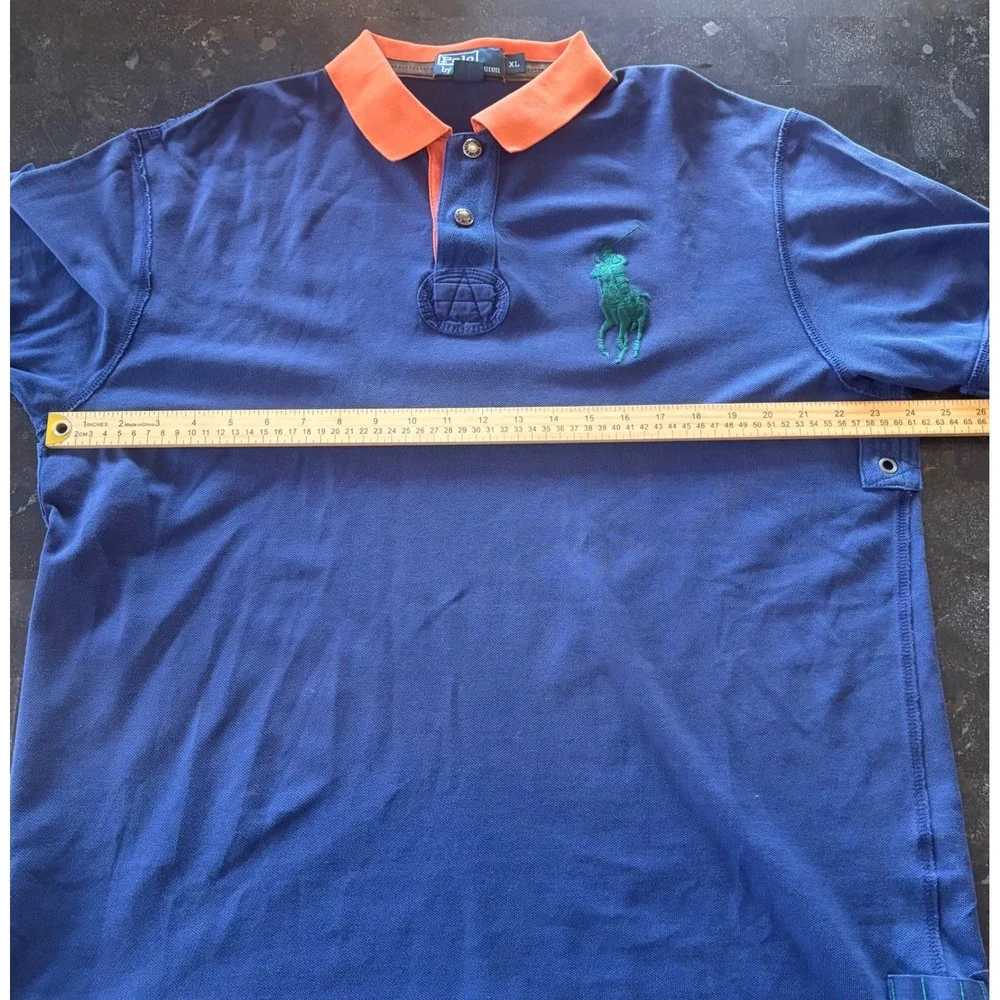 Polo Ralph Lauren Mens XL Navy Blue Orange Collar Big Pony Polo Shirt Cotton